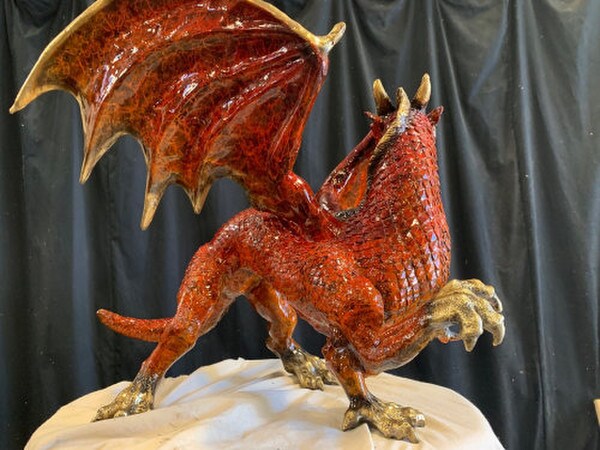 Large Scale Bronze Red Dragon Fierce Sculpture Breathtaking Statue